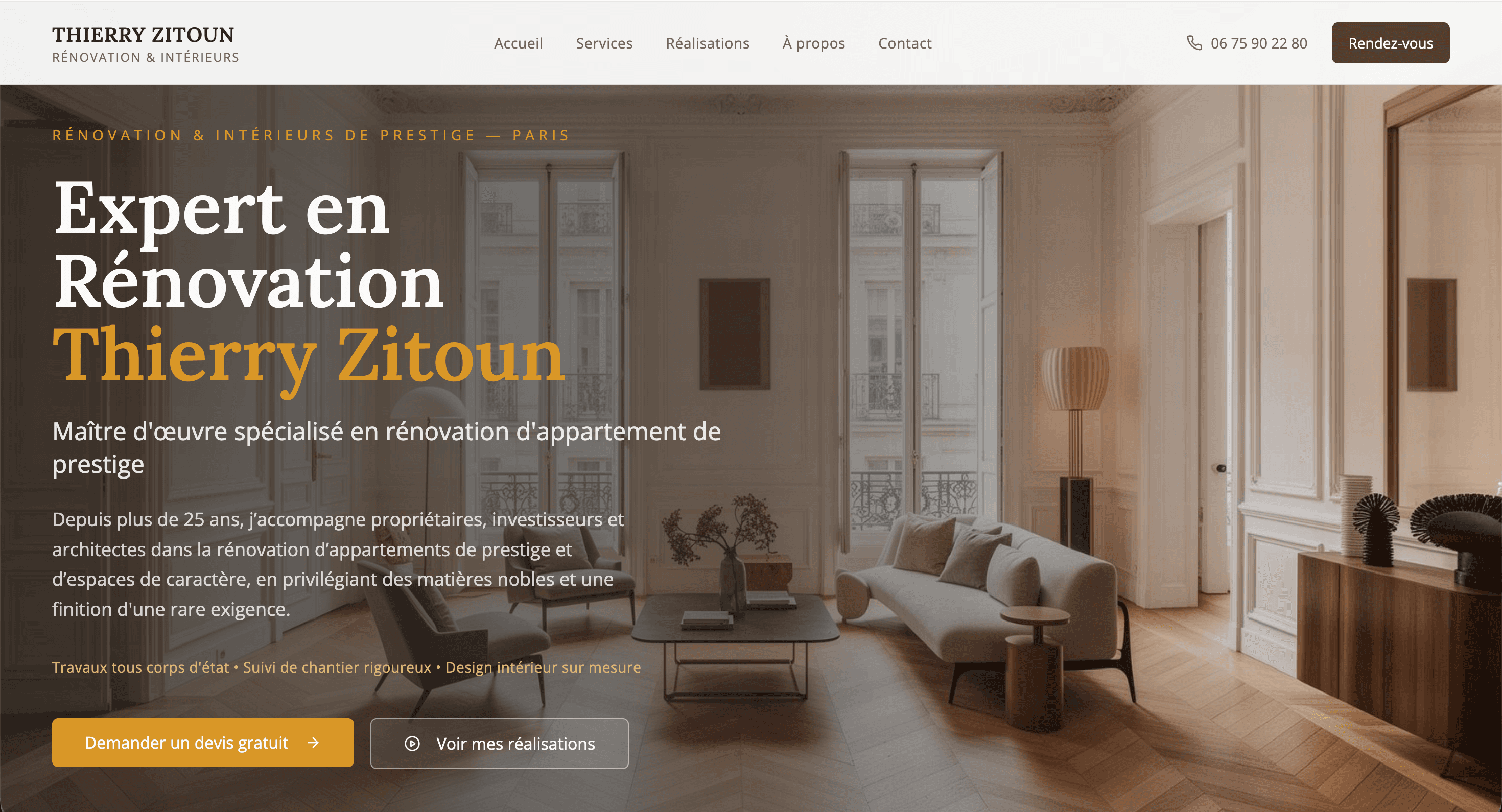Site Vitrine React | Vite pour une entreprise de rénovation d'intérieure sur Paris
