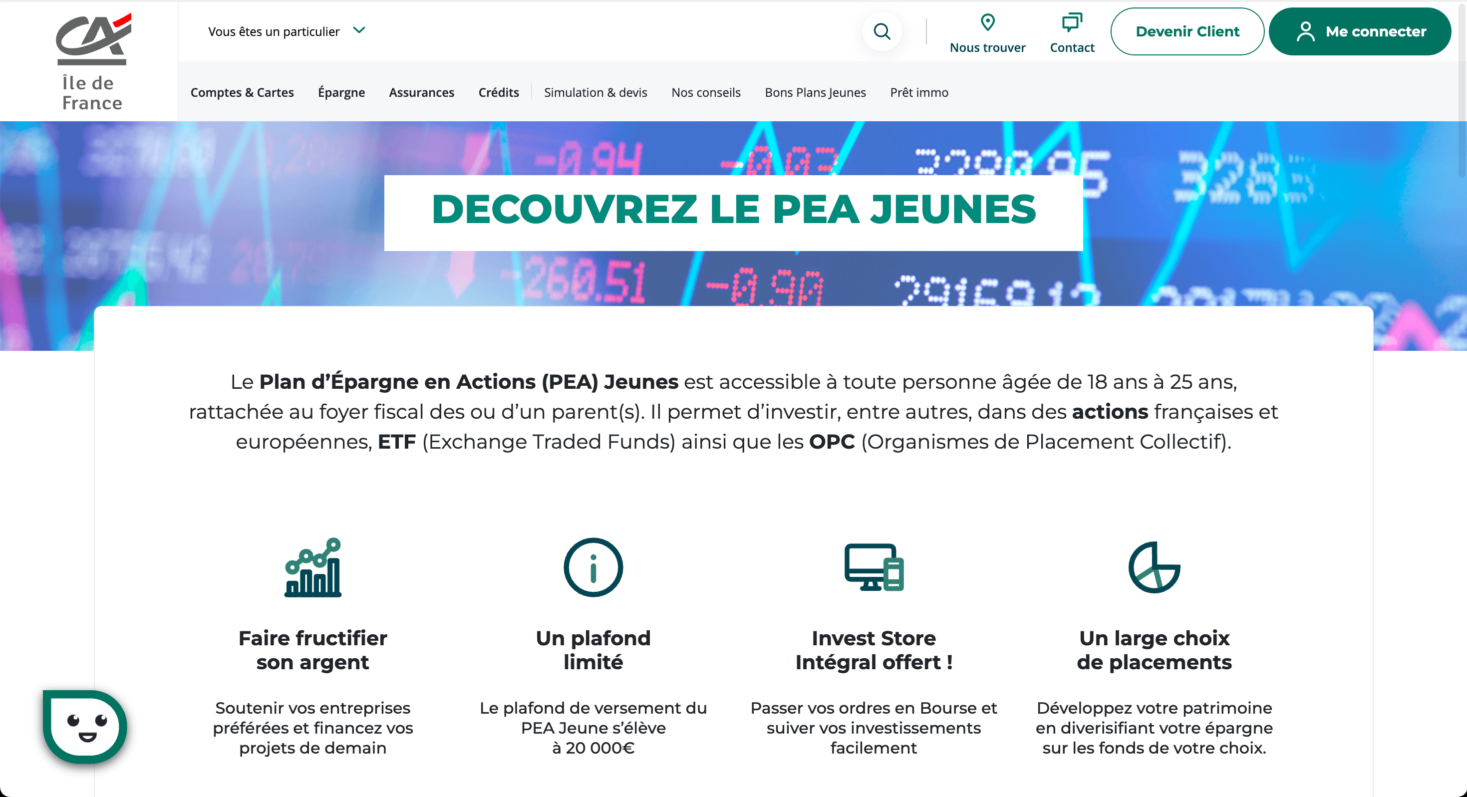 Landing page PEA Jeunes