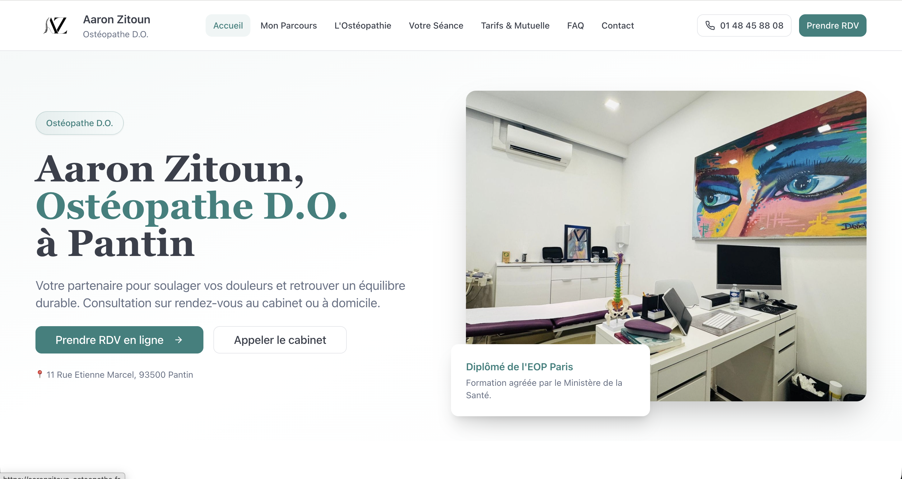 Site Vitrine React | Vite pour un ostéopathe à Pantin