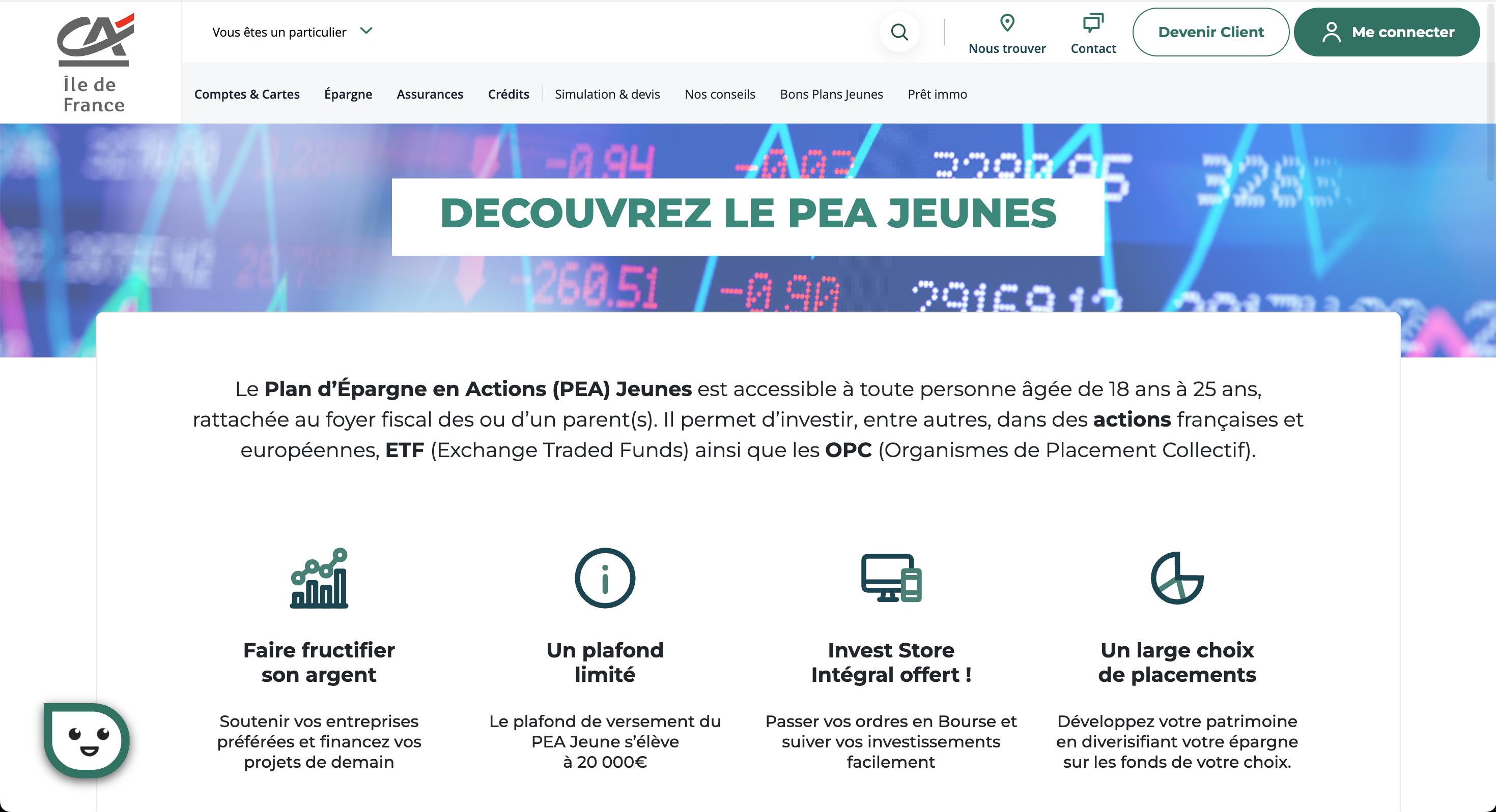 Landing page PEA Jeunes